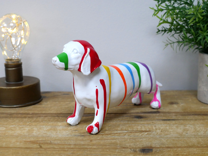 Dog With Multicolored Rainbow Stripes Ornament