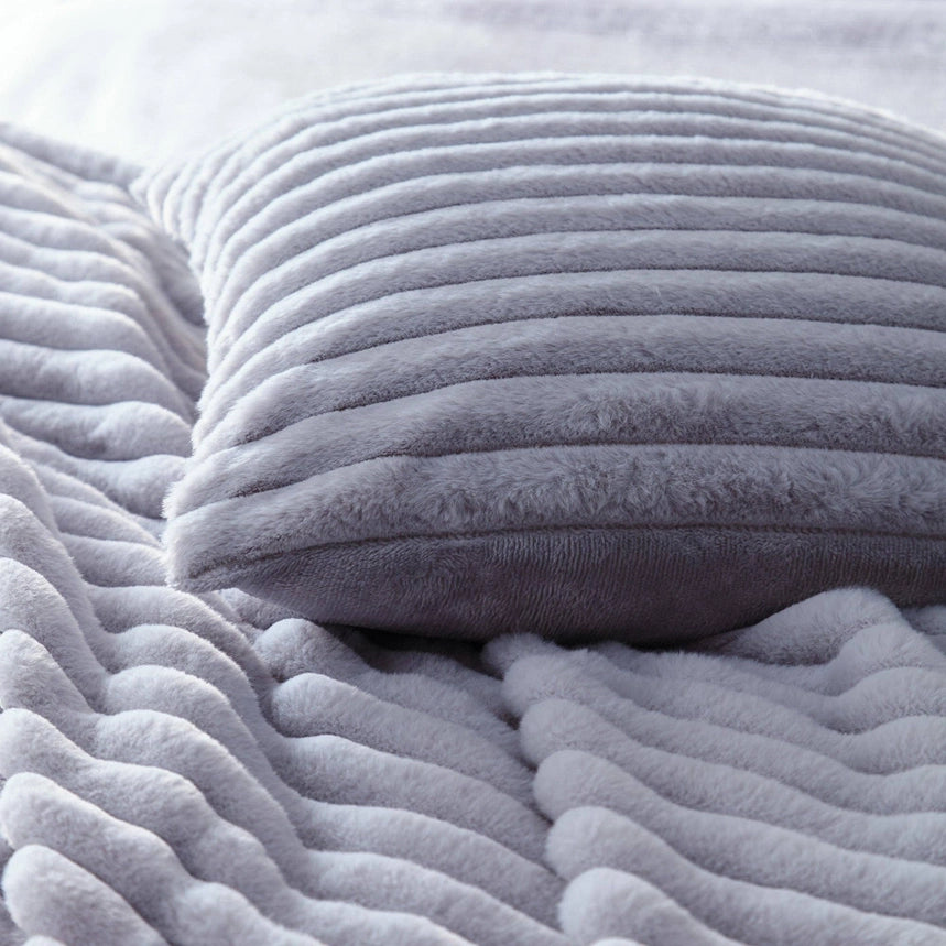 Luxurious Faux Fur Ribbed Cushion - Grey