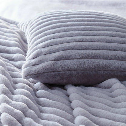 Luxurious Faux Fur Ribbed Cushion - Grey