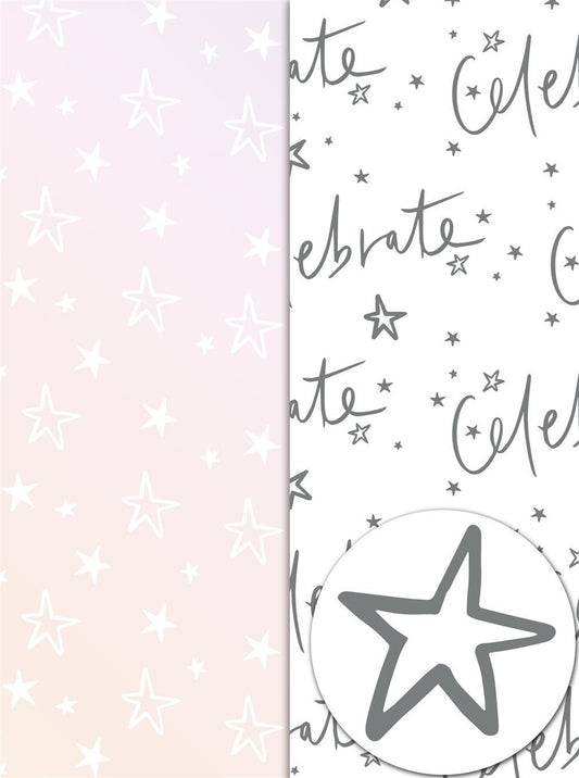 Shining Stars Gift Wrap and Tag - 2 Sheets, 2 Tags