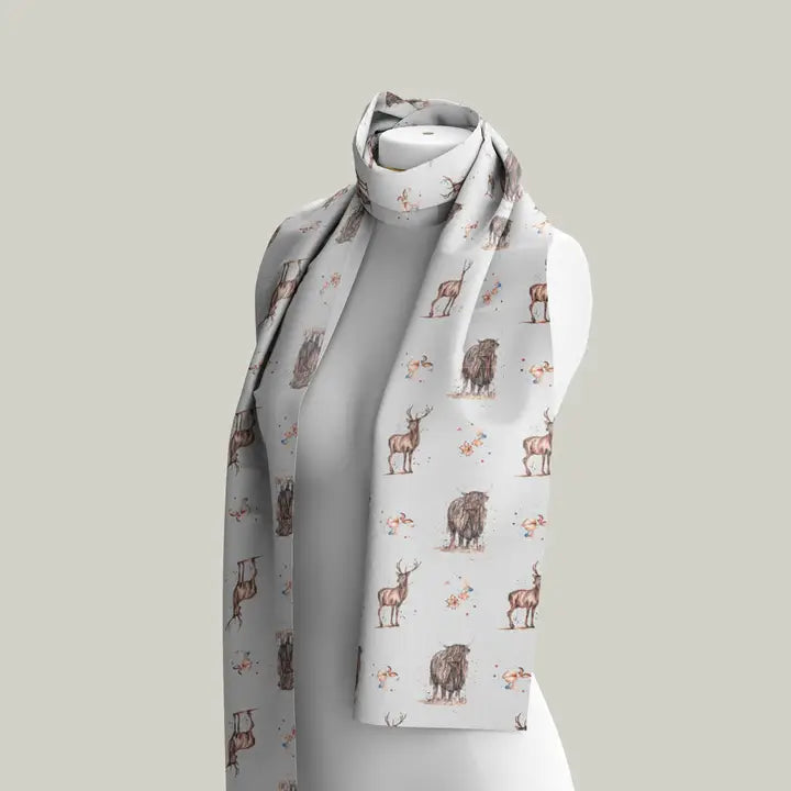 Meg Hawkins Stag & Highland Cow Design Cotton Scarf