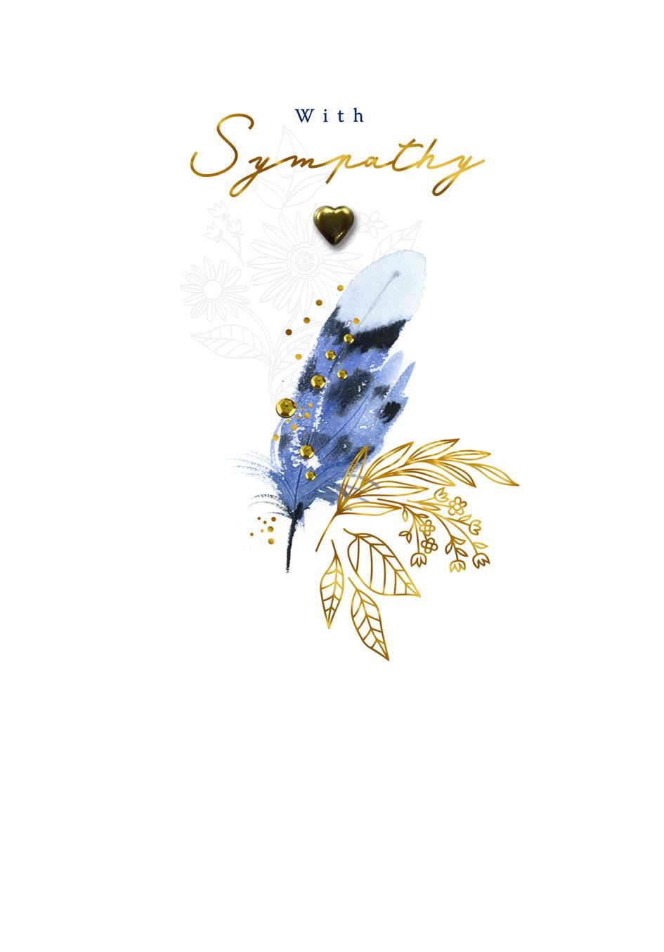 With Sympathy Blue & Gold Feather Greeting Card