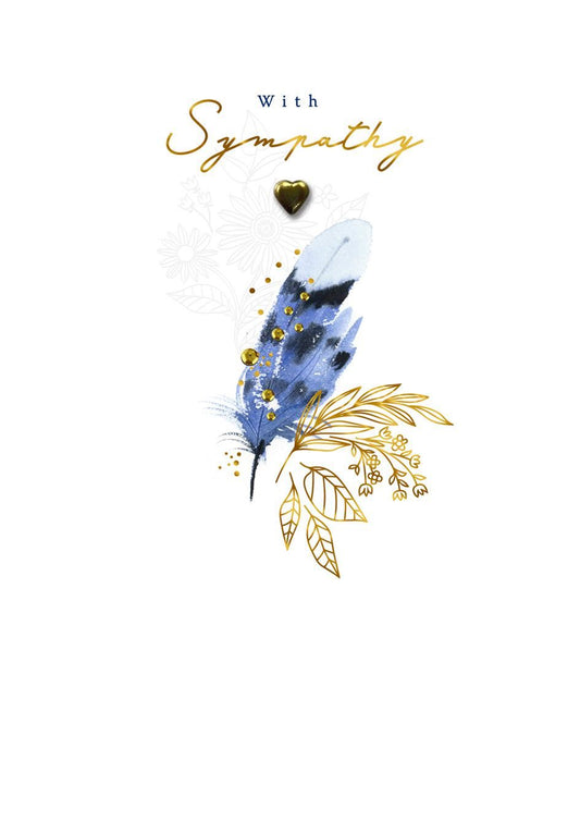 With Sympathy Blue & Gold Feather Greeting Card