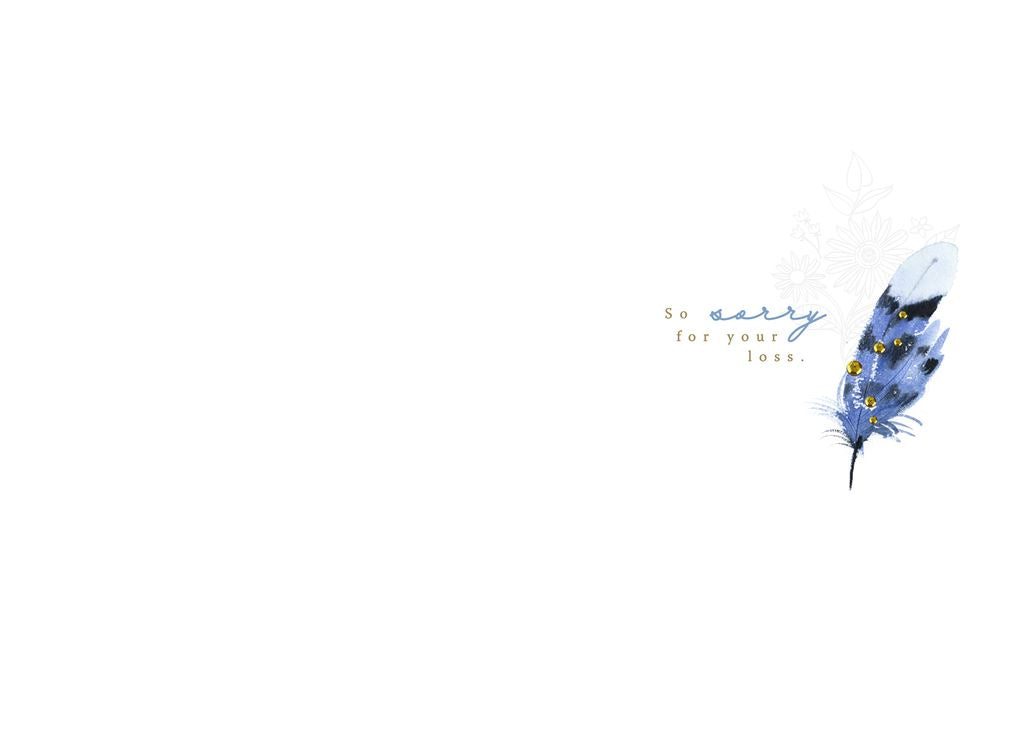 With Sympathy Blue & Gold Feather Greeting Card