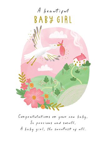 Birth of Baby Girl Card - Stork Congratulations
