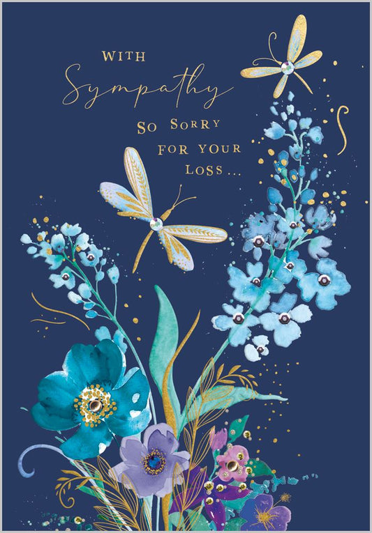 With Sympathy So Sorry For Your Loss Blue Floral Greeting Card