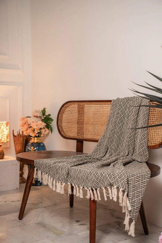 Soft-Recycled Handwoven Throw - Olive Green & Natural