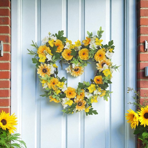 Heart Floral Wreath Yellow and White Orchid, Sunflower & Narcissus 45cm
