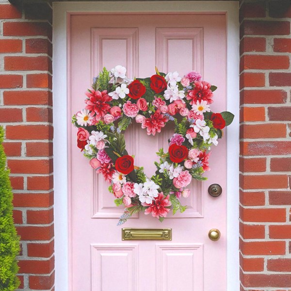 Heart Floral Wreath Pink and Red Rose, Rhododendron and Dahlia 45cm