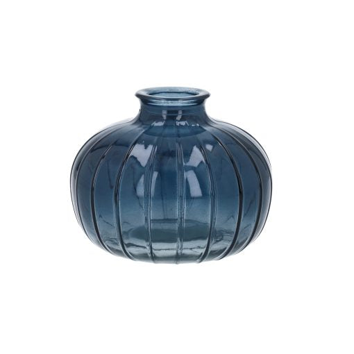 Gisela Graham Navy Glass Ribbed Onion Bud Vase