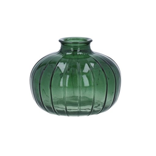 Gisela Graham Emerald Green Glass Ribbed Onion Bud Vase