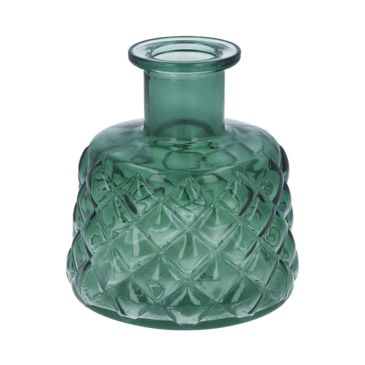 Gisela Graham Glass Vase 13.5cm - Green Trellis Stubby Vase