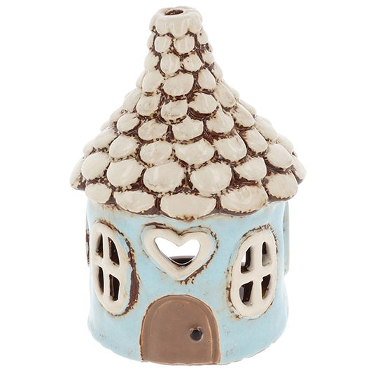 Village Pottery Round Heart House Blue Tealight
