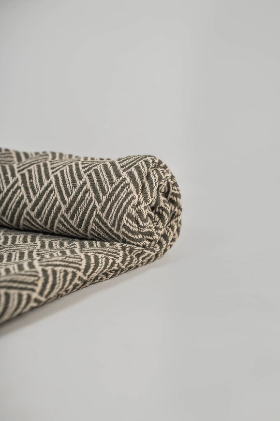 Soft-Recycled Handwoven Throw - Olive Green & Natural