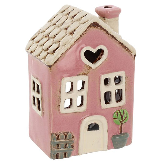 Village Pottery Garden Heart House Pink Tealight