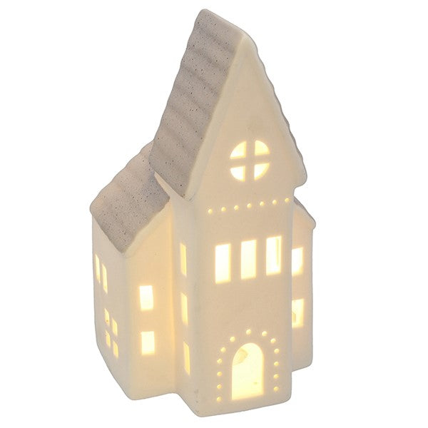 White LED Church with Grey Roof