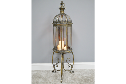 Glass Antique Gold Lantern On Stand