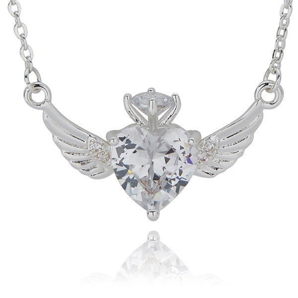 Guardian Angel Silver Plated Circle Wings Necklace