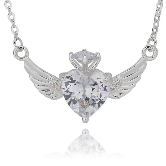 Guardian Angel Silver Plated Circle Wings Necklace in Gift Box