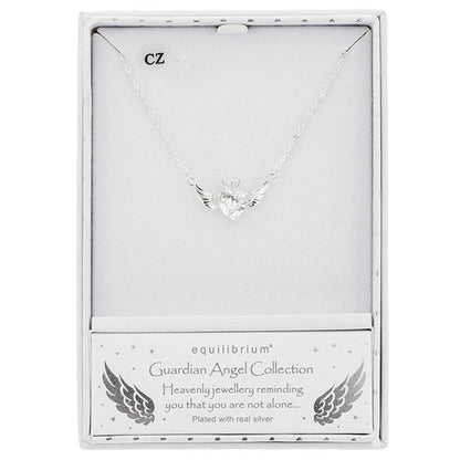 Guardian Angel Silver Plated Circle Wings Necklace