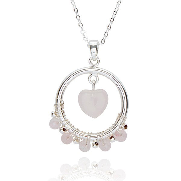 Gemstone Silver Plated Hoop Necklace Rose Quartz