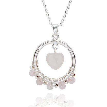 Gemstone Silver Plated Hoop Necklace Rose Quartz