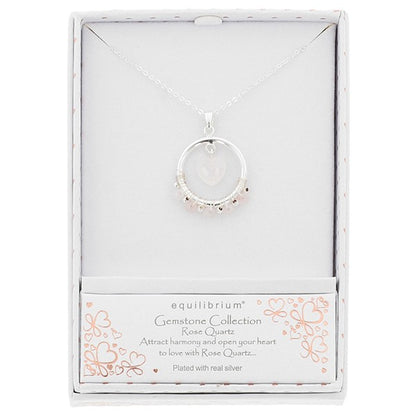 Gemstone Silver Plated Hoop Necklace Rose Quartz