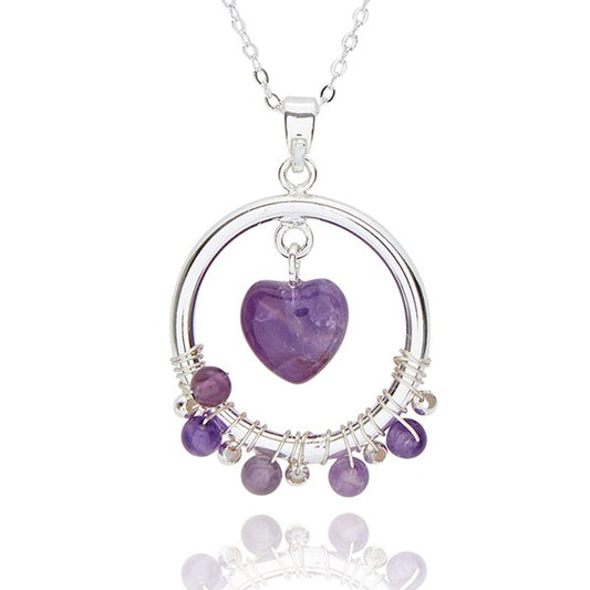 Gemstone Silver Plated Hoop Necklace Amethyst