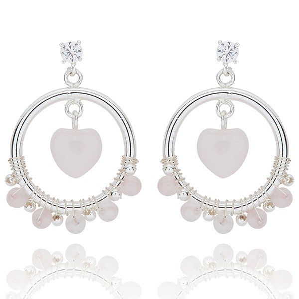 Gemstone Silver Plated Hoop Earrings Rose Quartz