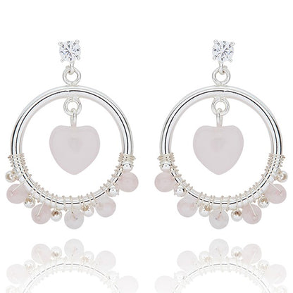 Gemstone Silver Plated Hoop Earrings Rose Quartz