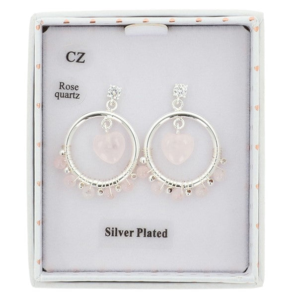 Gemstone Silver Plated Hoop Earrings Rose Quartz
