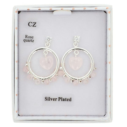 Gemstone Silver Plated Hoop Earrings Rose Quartz