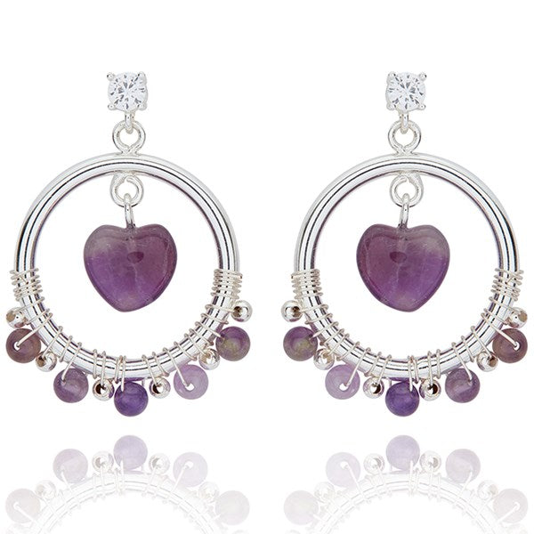 Gemstone Silver Plated Hoop Earrings Amethyst