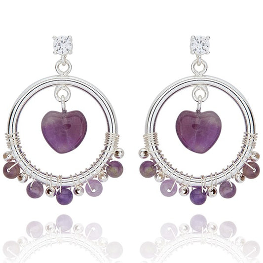 Gemstone Silver Plated Hoop Earrings Amethyst