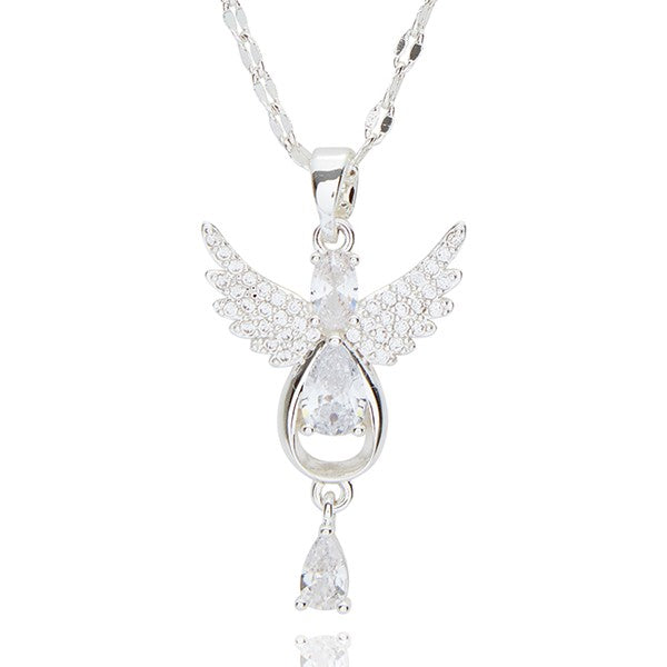 Guardian Angel Dangly Silver Plated Necklace