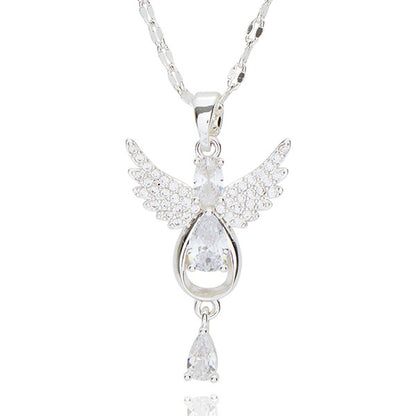 Guardian Angel Dangly Silver Plated Necklace