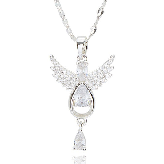 Guardian Angel Dangly Silver Plated Necklace
