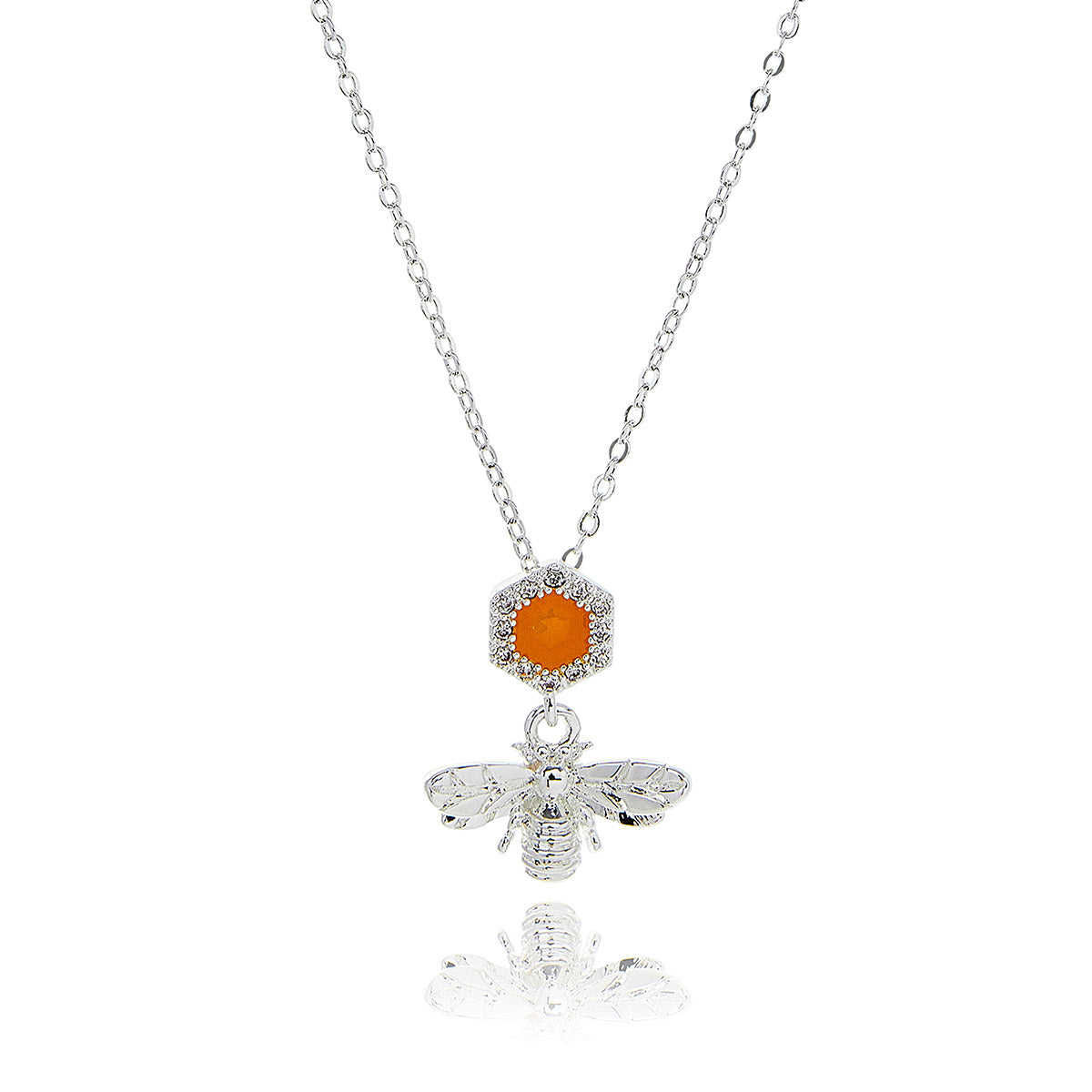 Honey Bee Honeycomb Bee Silver Plated Necklace