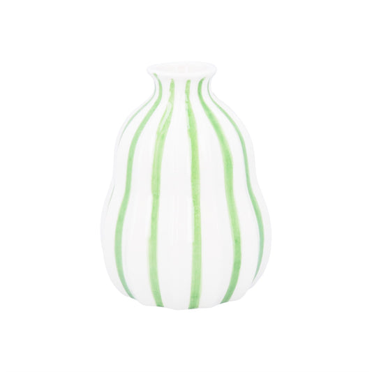 Gisela Graham Stoneware Decorative Vase 13cm - Green Stripe Balloon
