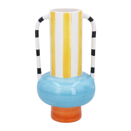 Ceramic Decorative Vase 28cm - Yellow Stripe Modernist