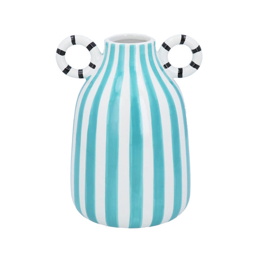 Ceramic Decorative Vase 20cm - Teal Stripe Modernist