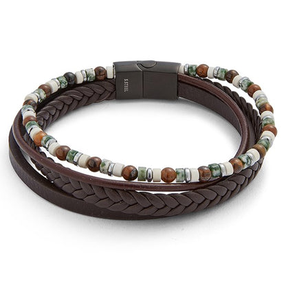 Men 4 In 1 Leather Bead Bracelet