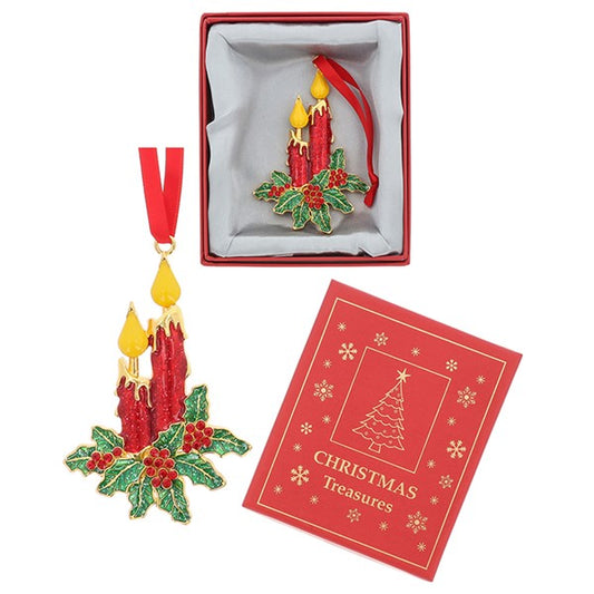 Xmas Treasures Holly Candlestick Hanging Decoration