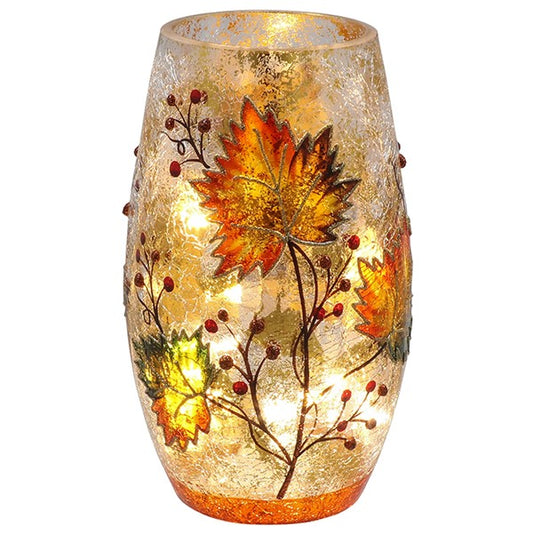 Crackle Autumn Leaves LED Vase