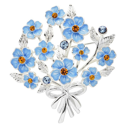 Forget Me Not Bouquet Silver Plated Brooch