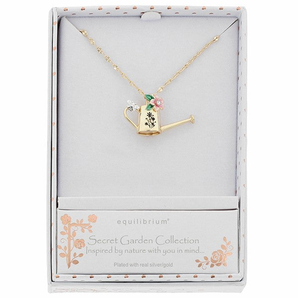 Secret Garden Bee Watering Can Two Tone Necklace