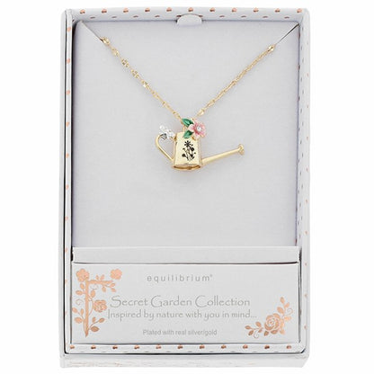 Secret Garden Bee Watering Can Two Tone Necklace