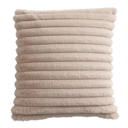 Luxurious Faux Fur Ribbed Cushion - Natural/Taupe