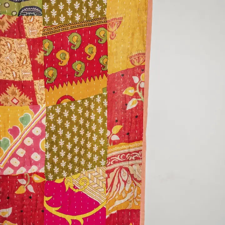 Hand Stitched Vintage Handstitched Cotton Kantha Throws - Peach
