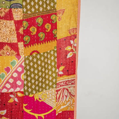 Hand Stitched Vintage Handstitched Cotton Kantha Throws - Peach